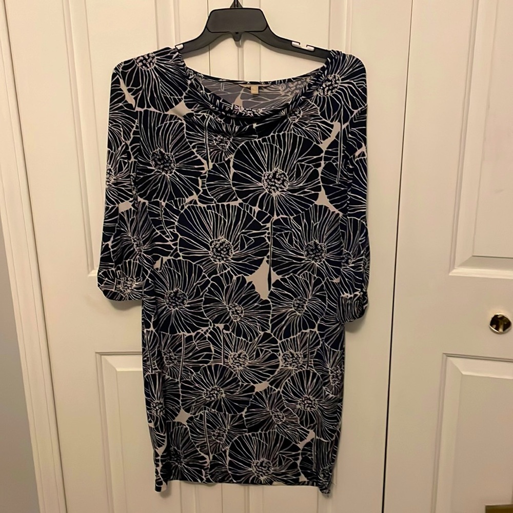 Banana Republic Sz M blue white Floral 3/4 Sleeve Dress GUC B1015